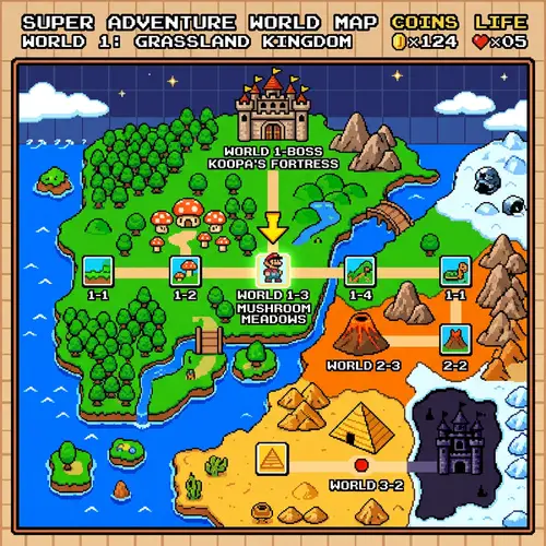 8-Bit Level Selector Map - Retro Game Nostalgia
