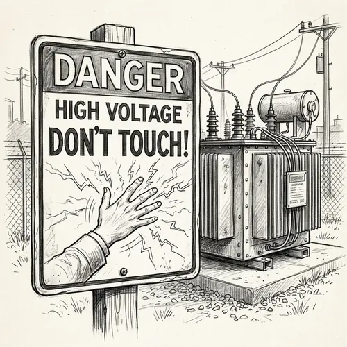 Warning Sign: Don't Touch Transformer - Black & White Sketch