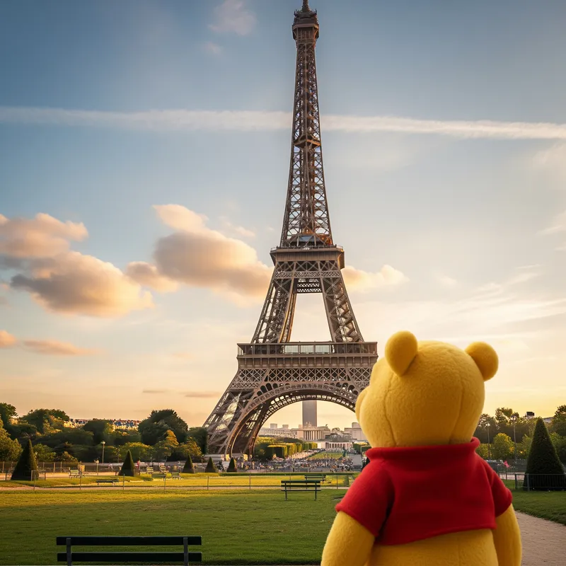 Eiffel Tower with Winnie the Pooh Image