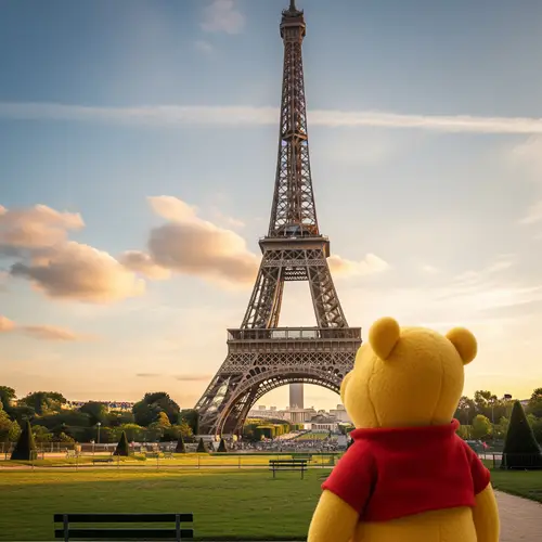 Eiffel Tower with Winnie the Pooh Image