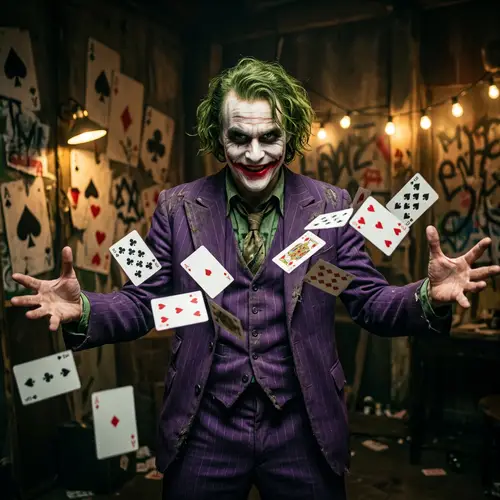 Dynamic Joker Character in Green Hair and Purple Suit