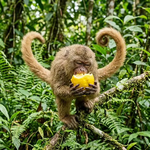 Playful Monkey Enjoying Juicy Lemon in Lush Jungle