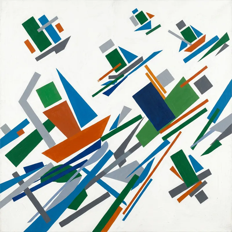 Colorful Geometric Ships in Abstract Suprematist Scene