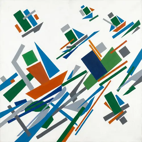 Abstract Suprematist Scene with Multicolored Geometric Shapes