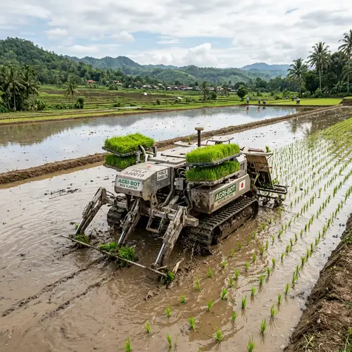 Industrial Robotic Planting Rice on Paddy Field