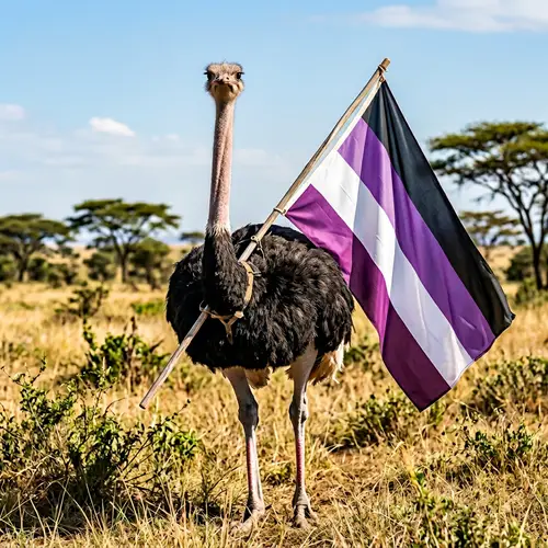 Standing Tall Ostrich with Heterosexual Pride Flag | Nature Scene