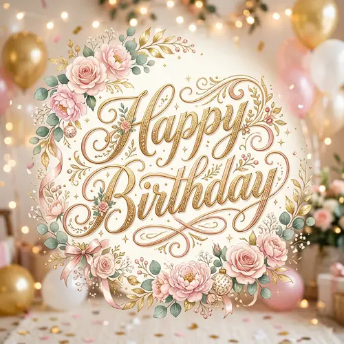 Beautifully Decorated Text: Happy Birthday