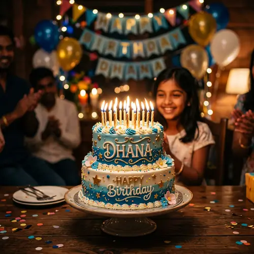 Happy Birthday Cake for Dhana with Candles