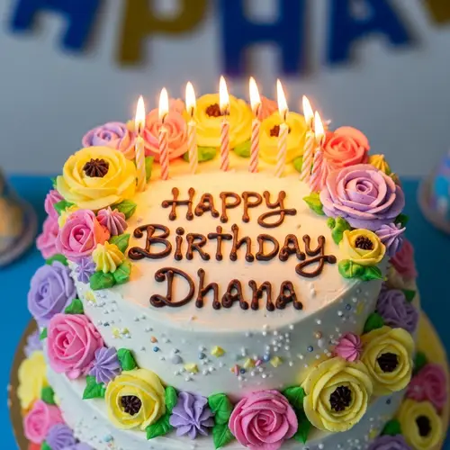 Happy Birthday Cake for Dhana with Candles