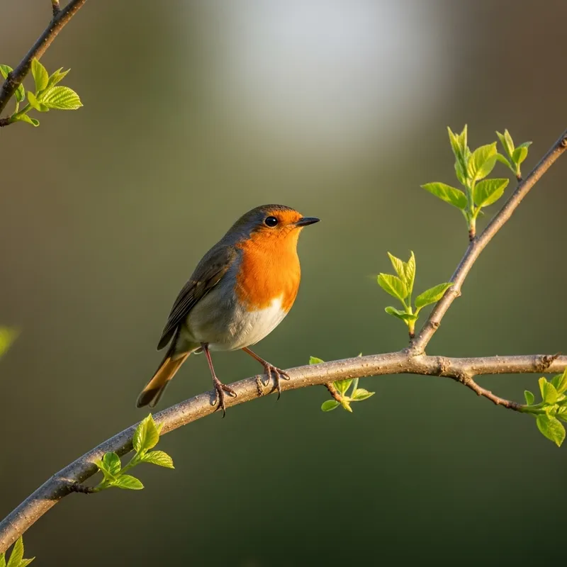 Robin on a Branch with Blurred Background