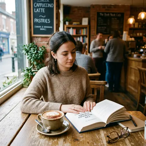 Reading a Book with Cappuccino at a Café