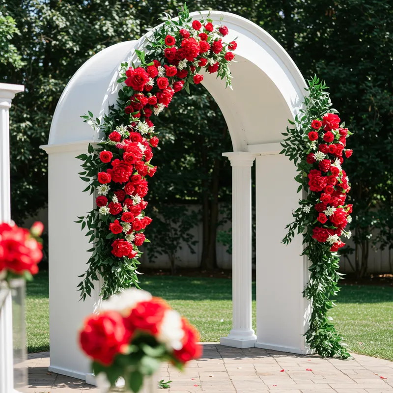 Elegant White and Red Wedding Arch