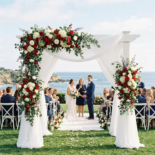 Elegant White and Red Wedding Arch