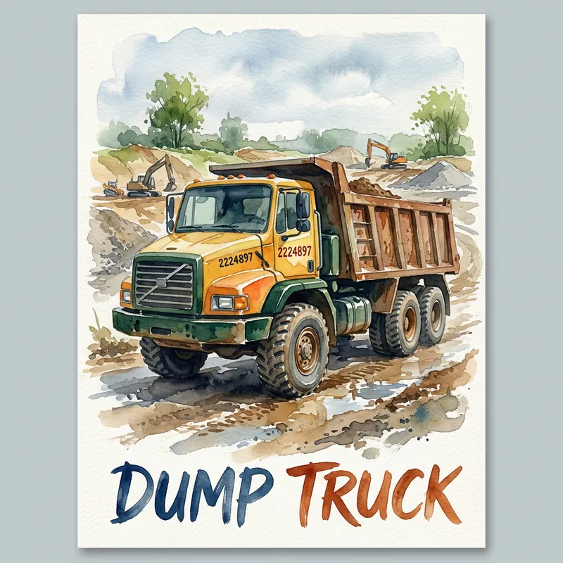 Watercolor Poster of a Dump Truck