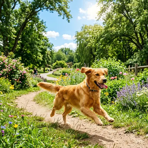Healthy Domestic Dog Running in Lush Green Park