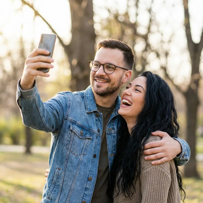 Happy Couple Photo | Man with Beard and Woman Laughing