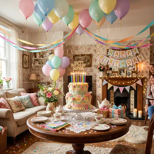 Vintage Charm Birthday Celebration in Colorful Scene
