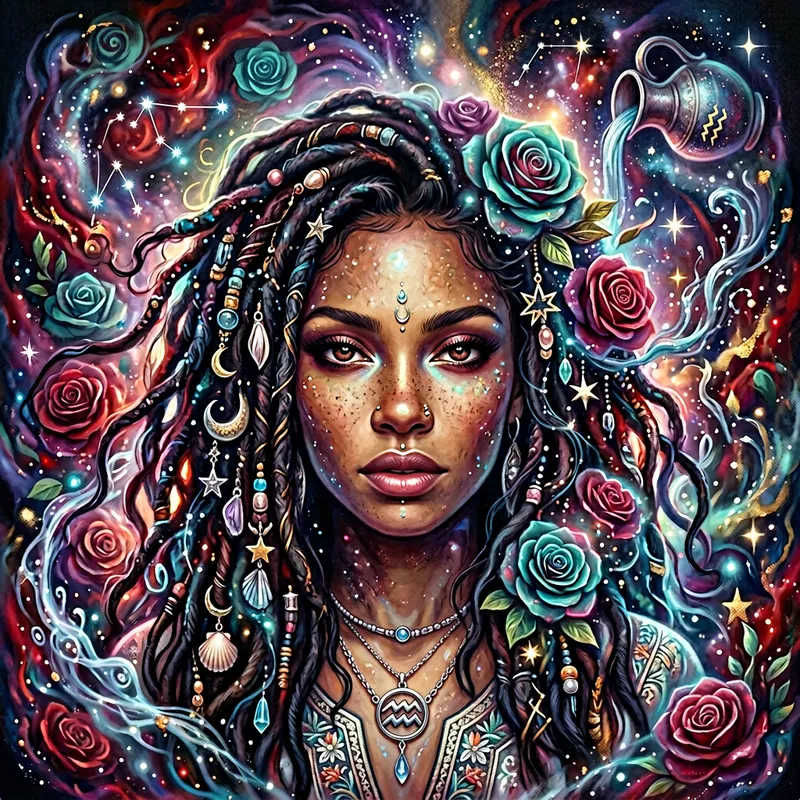 Surreal Portrait of an Aquarius Woman in Vibrant Colors Surreal Portrait of an Aquarius Woman in Vibrant Colors