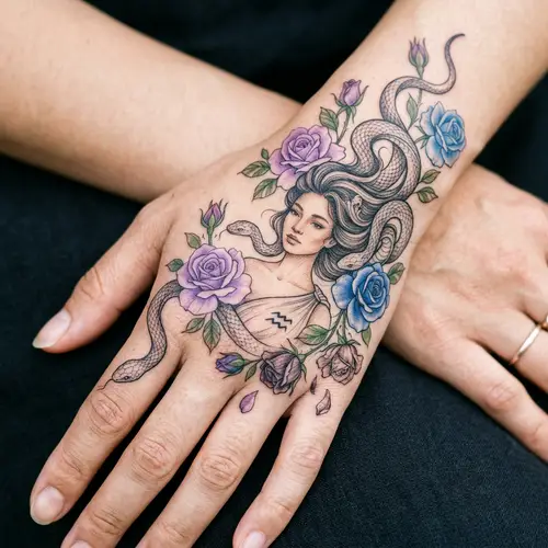Elegant Aquarius Tattoo Design with Serpentine Hair