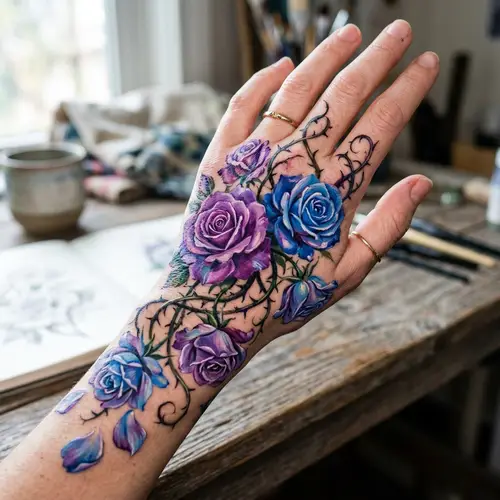 Impressionist Tattoo of Healing Roses on Hand