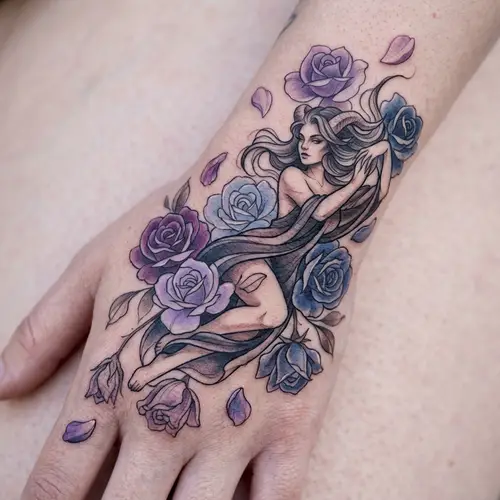 Elegant Female Demon Tattoo: Rebirth & Roses