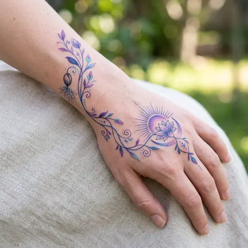 Purple and Blue Spiritual Growth Tattoo Design