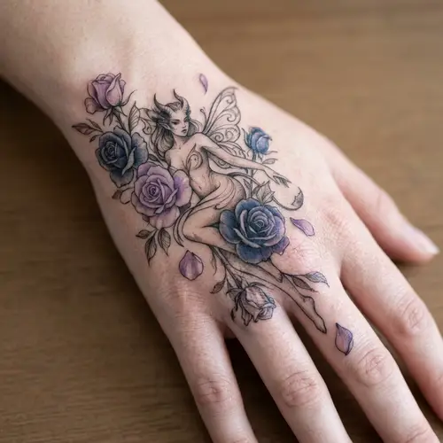 Elegant Female Demon Tattoo with Flowers