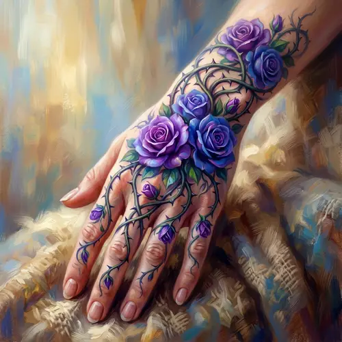 Healing Hand Tattoo: Purple & Blue Roses