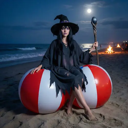 Night Witch at the Beach: A Playful Transformation