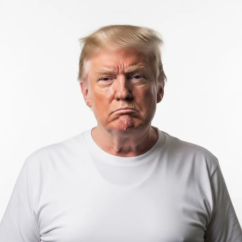 Grumpy Donald Trump in White T-Shirt