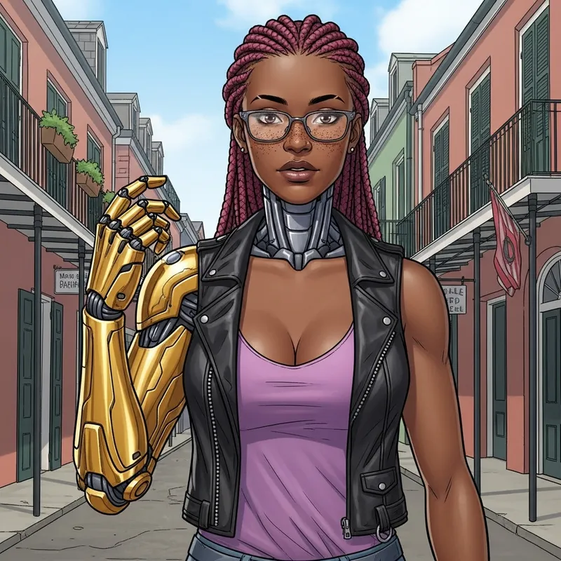 Comic Art of a Cyborg Woman in New Orleans