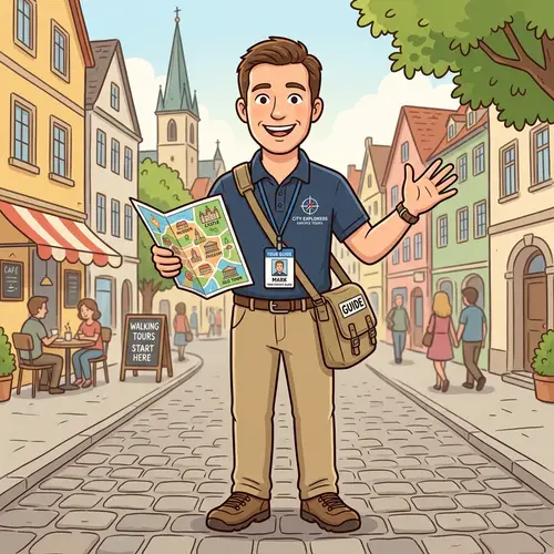 Friendly Private Tour Guide Cartoon Character