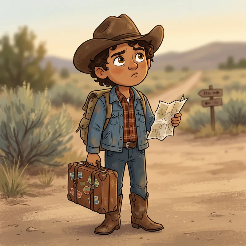 Alone Western Traveler Cartoon - Curious Character Design