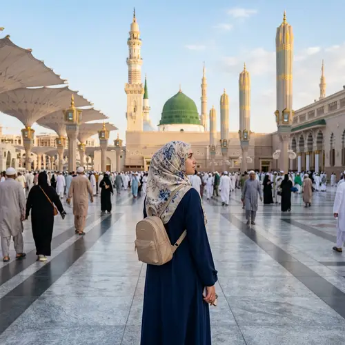 Hijab Woman Admiring Medina Mosque