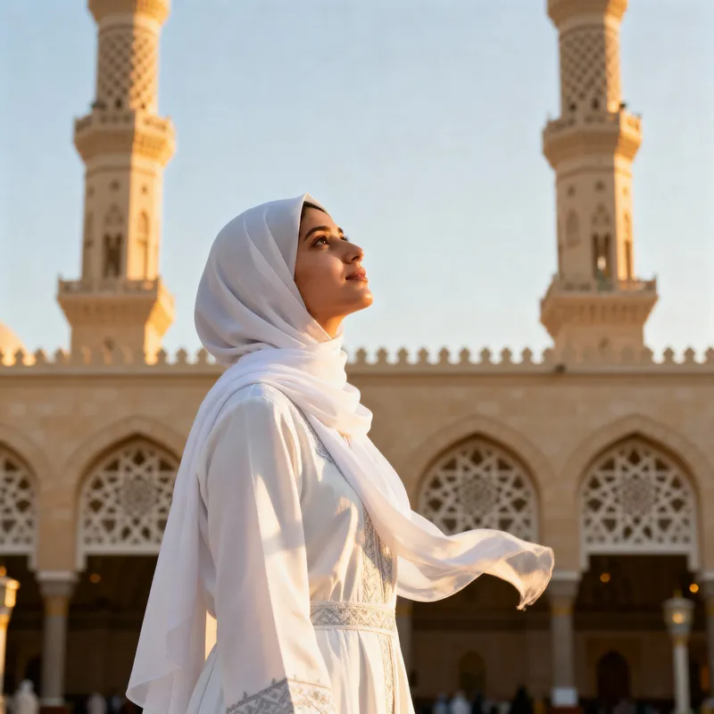 Hijab Woman Admiring Medina Mosque