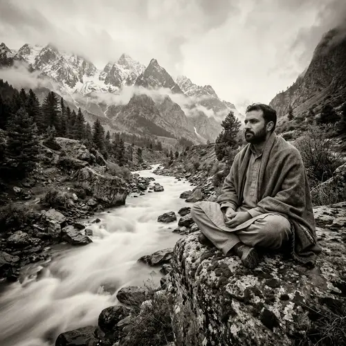Serene Mountain Landscape with South Asian Individual