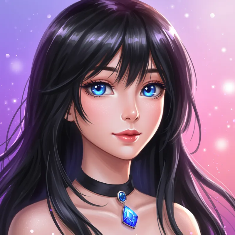 Enchanting Anime Girl with Blue Gemstone Necklace