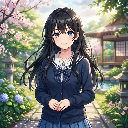 Enchanting Anime Girl with Blue Gemstone Necklace