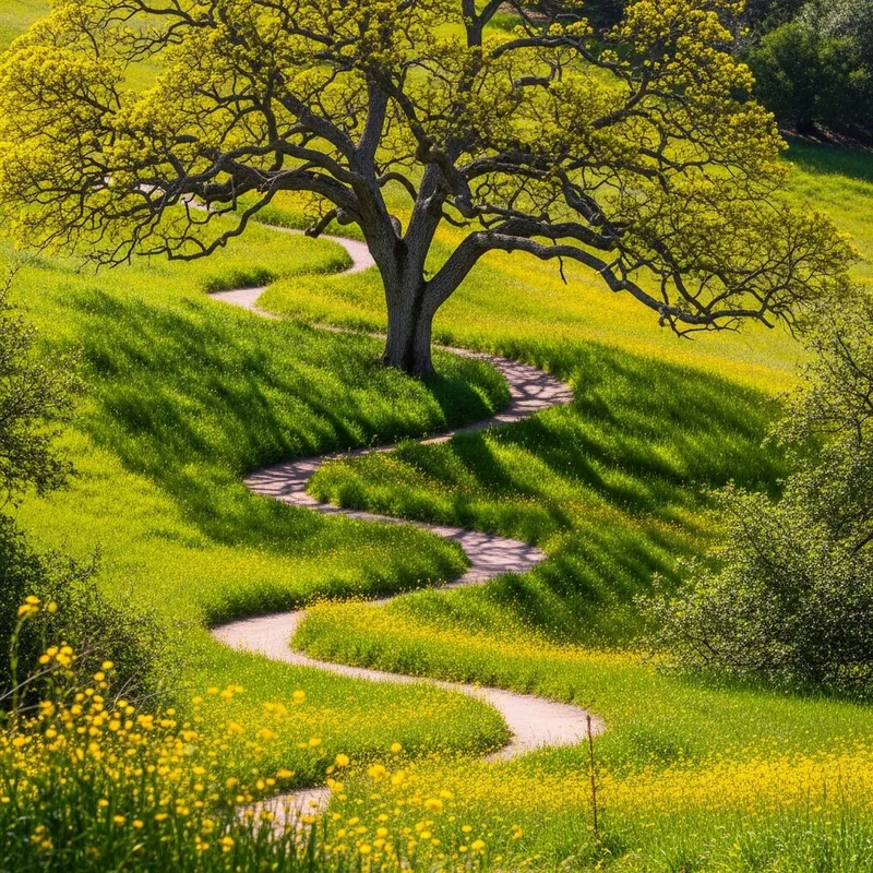 Tree on a Hill with a Winding Pathway