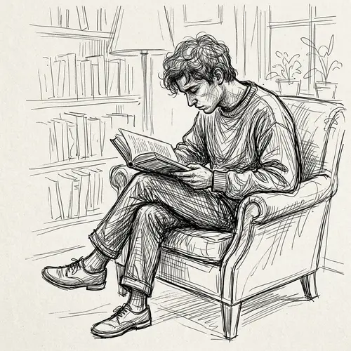 Artistic Sketch of a Figure Engrossed in Reading