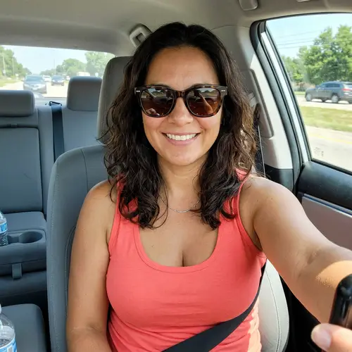 Stylish Summer Selfie of a 42-Year-Old Hispanic Woman