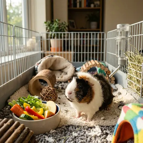 Playful Tricolor Guinea Pig in Cozy Home - Cute Pet