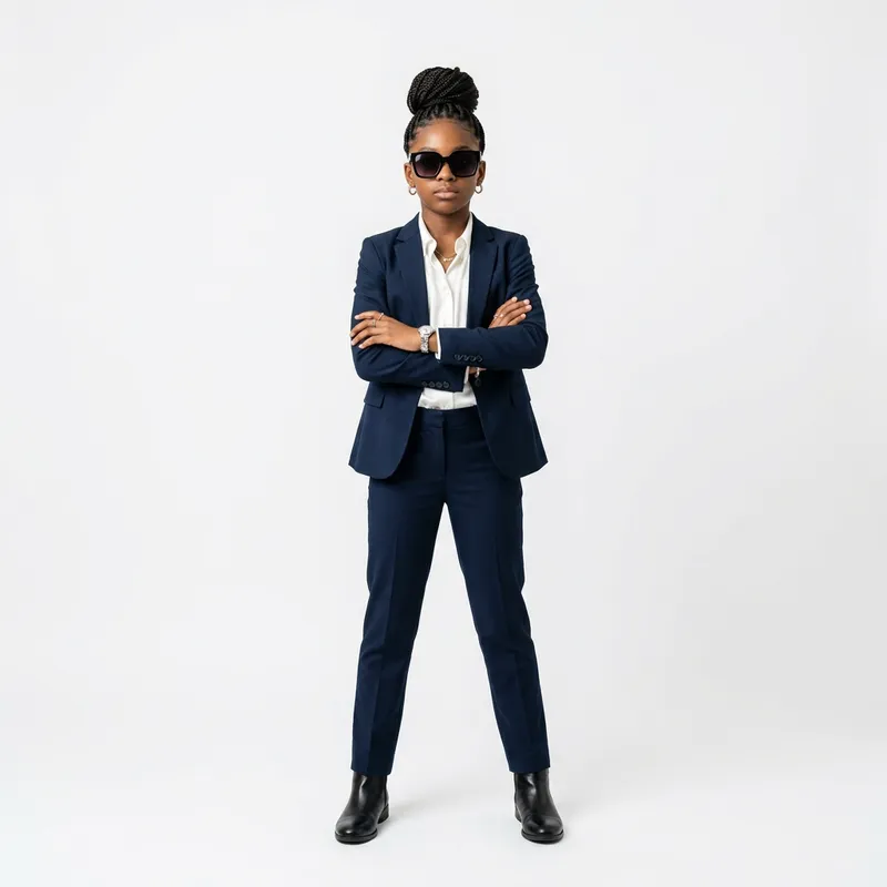 Stylish Black Girl in Business Suit with Braids | Confident Pose