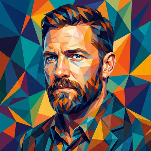 Geometric Low-Poly Man Portrait in Bold Colors