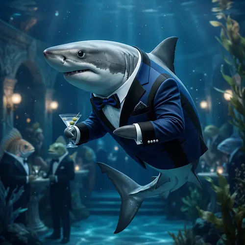 Elegant Black and Blue Suit Shark | Mystique and Charm