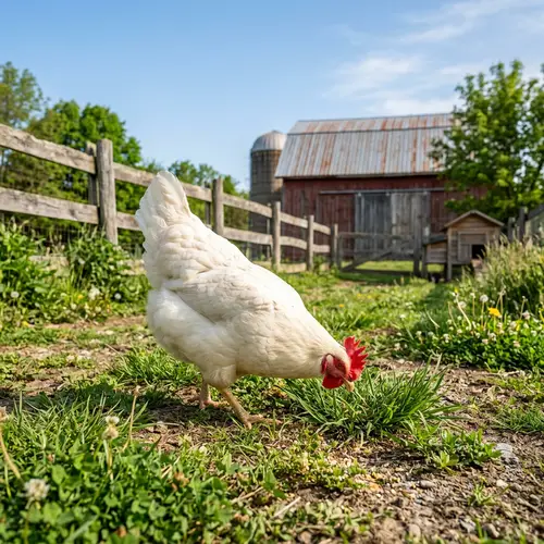 Vibrant Red Crested Hen in Rural Setting