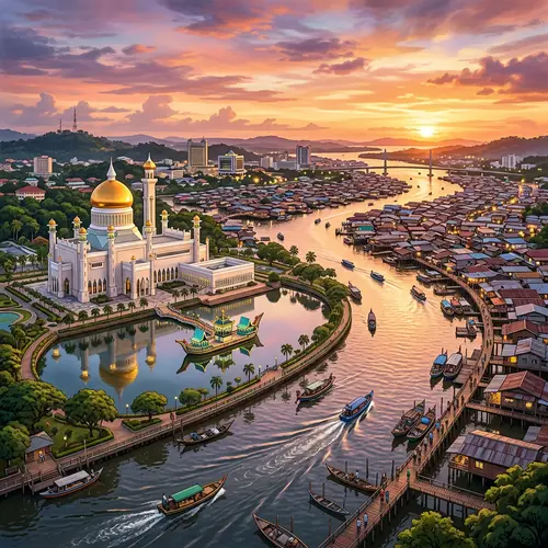 Brunei Landmarks: Sultan Omar Ali Saifuddin Mosque & Kampong Ayer