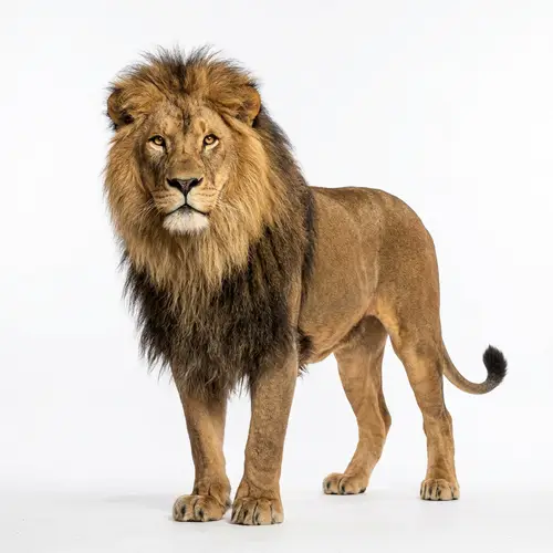Majestic Lion Standing Against White Background