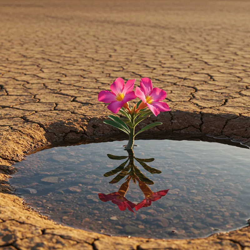 Flower in Desert Surrounded by Water