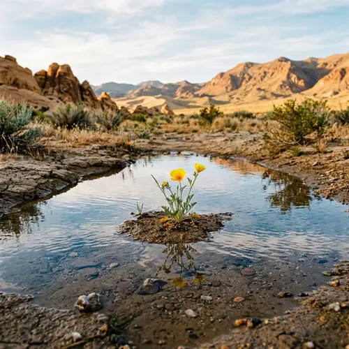 Flower in Desert Surrounded by Water